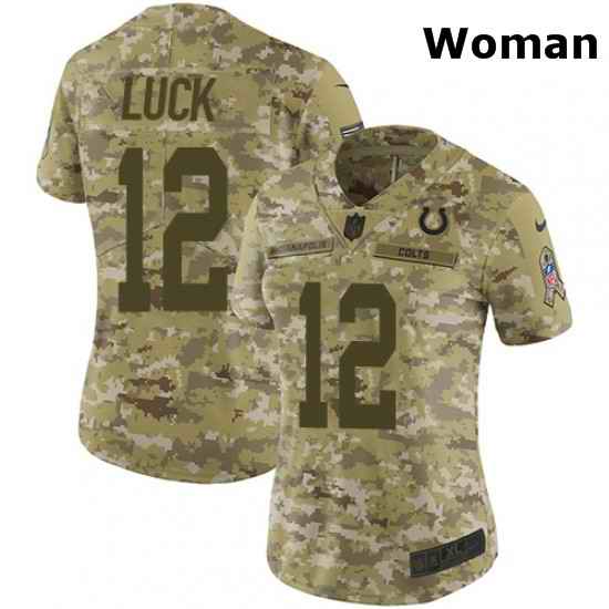 Womens Nike Indianapolis Colts 12 Andrew Luck Limited Camo 2018 Salute to Service NFL Jersey